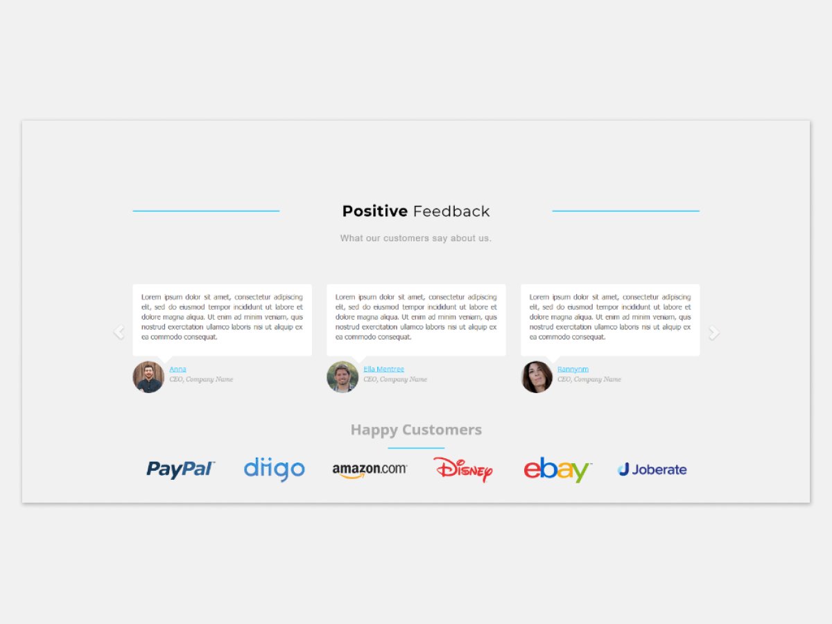 Testimonials layout for a website